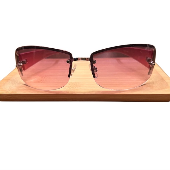 Accessories - Pink rose gradient lens rimless wrap sunglasses